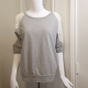 Sound & Matter gray lace 3/4 sleeve sweater sz S